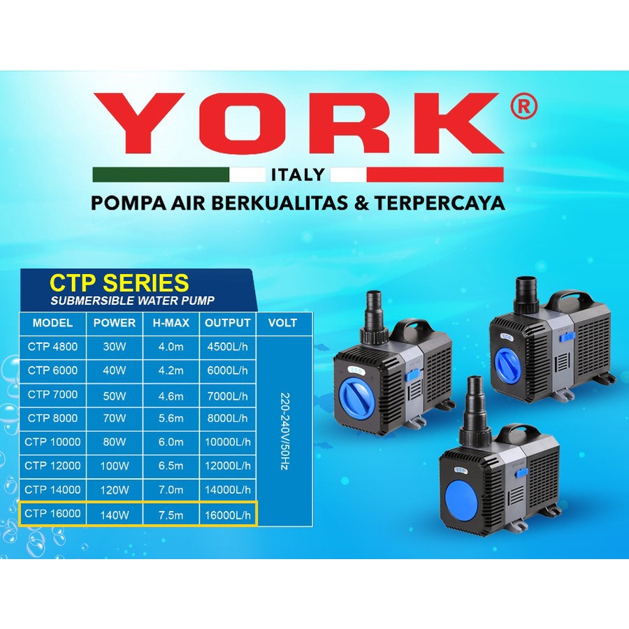 Jual YORK CTP 16000 pompa celup rendam submersible aquarium hidroponik ...