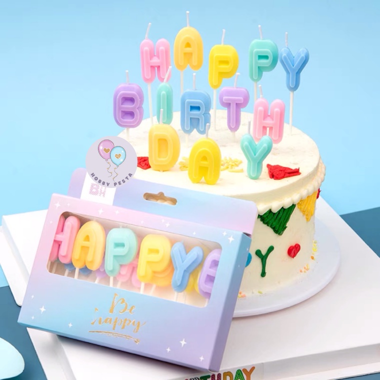 Jual LILIN TULISAN HAPPY BIRTHDAY MACARON / LILIN HURUF HBD / LILIN HBD