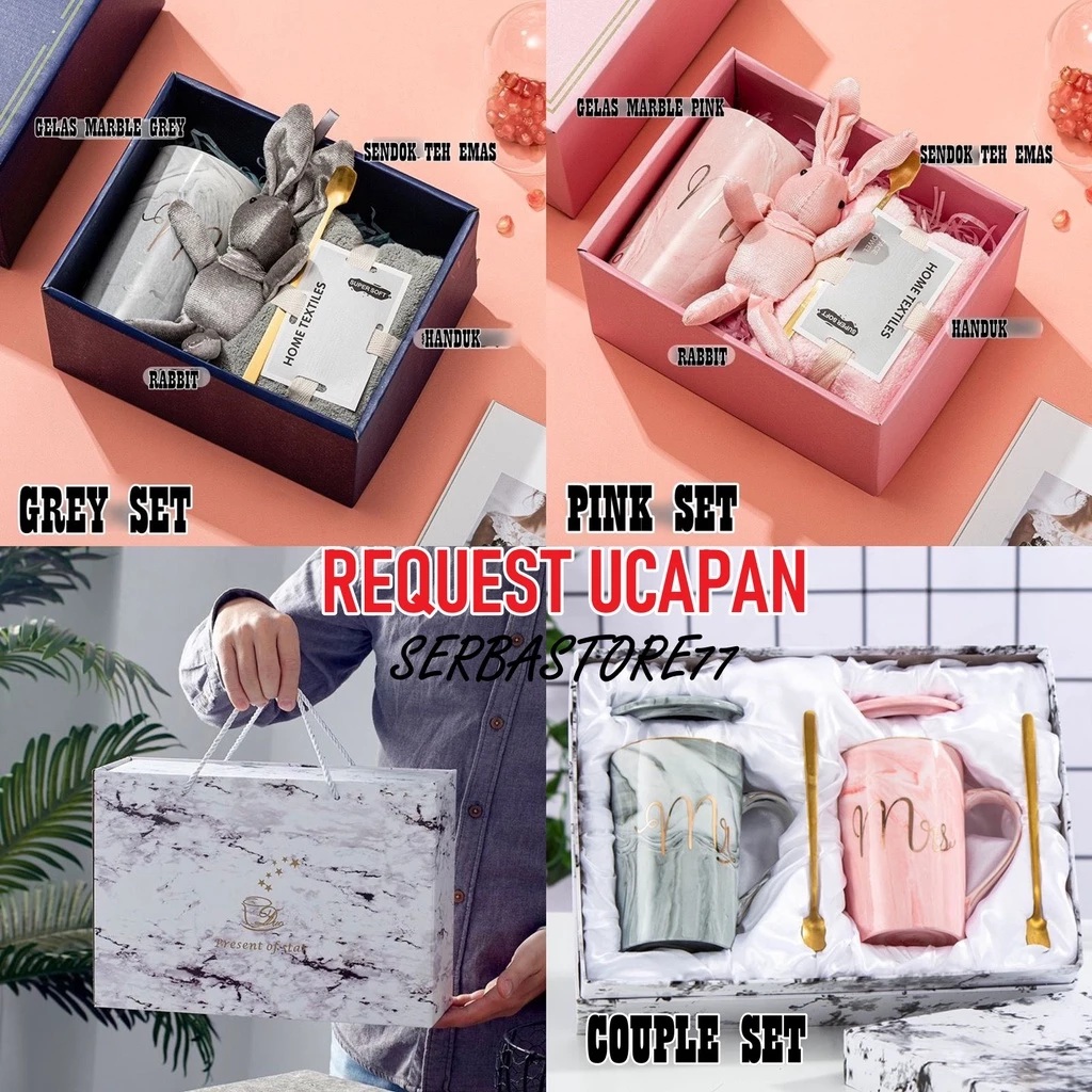 CANGKIR GELAS COUPLE MR MRS MARBLE MUG PREMIUM BOX WEDDING GIFT SET KADO CERAMIC CUP GELAS PASANGAN MARMER