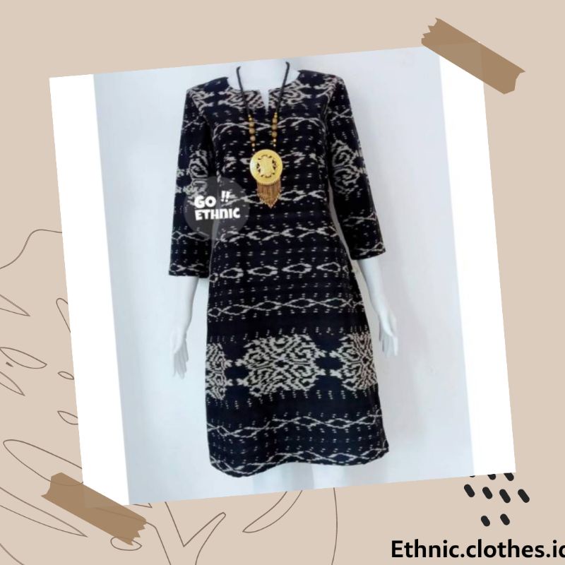 Jual dress tunik batik tenun ethnic hitam rote original | Shopee Indonesia