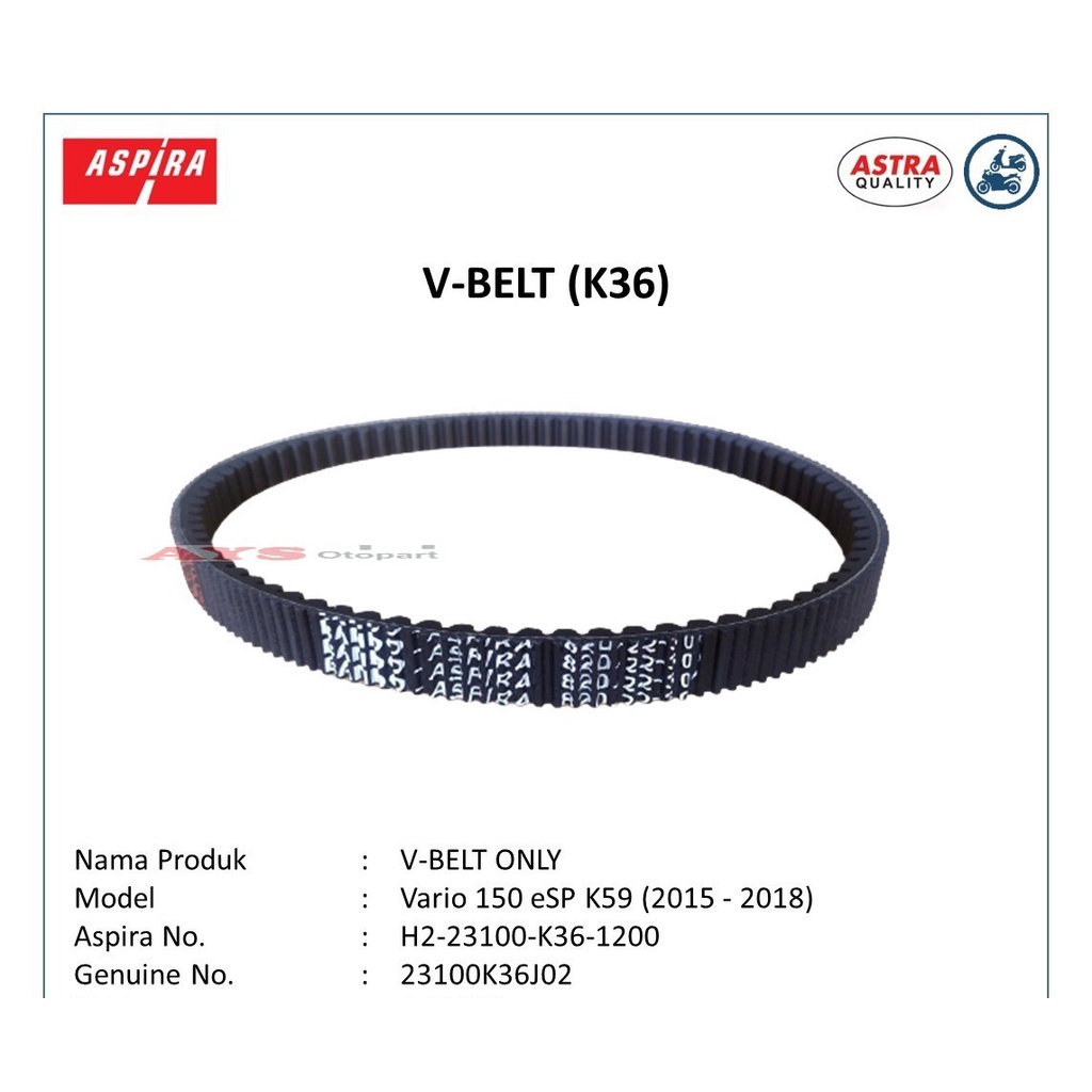 Jual VBelt ASPIRA (ONLY) H223100K361200 untuk motor Vario 150 eSP