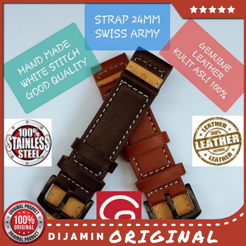 Tali Jam Tangan Swiss Army 24 Mm Tali Strap Kulit Asli Genuine Kulit Leather Original Ori