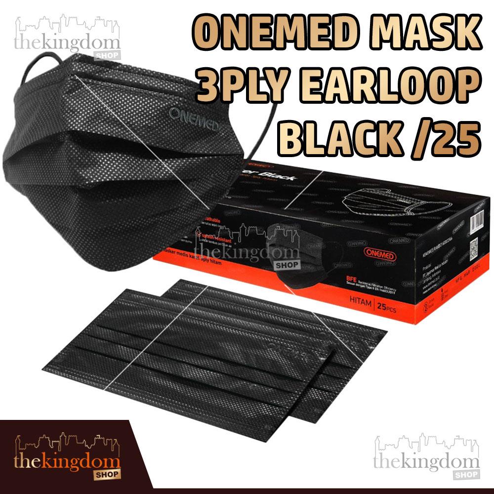 Jual Onemed Mask 3ply Earloop Black /25 Masker Medis Full Black 3 Ply ...