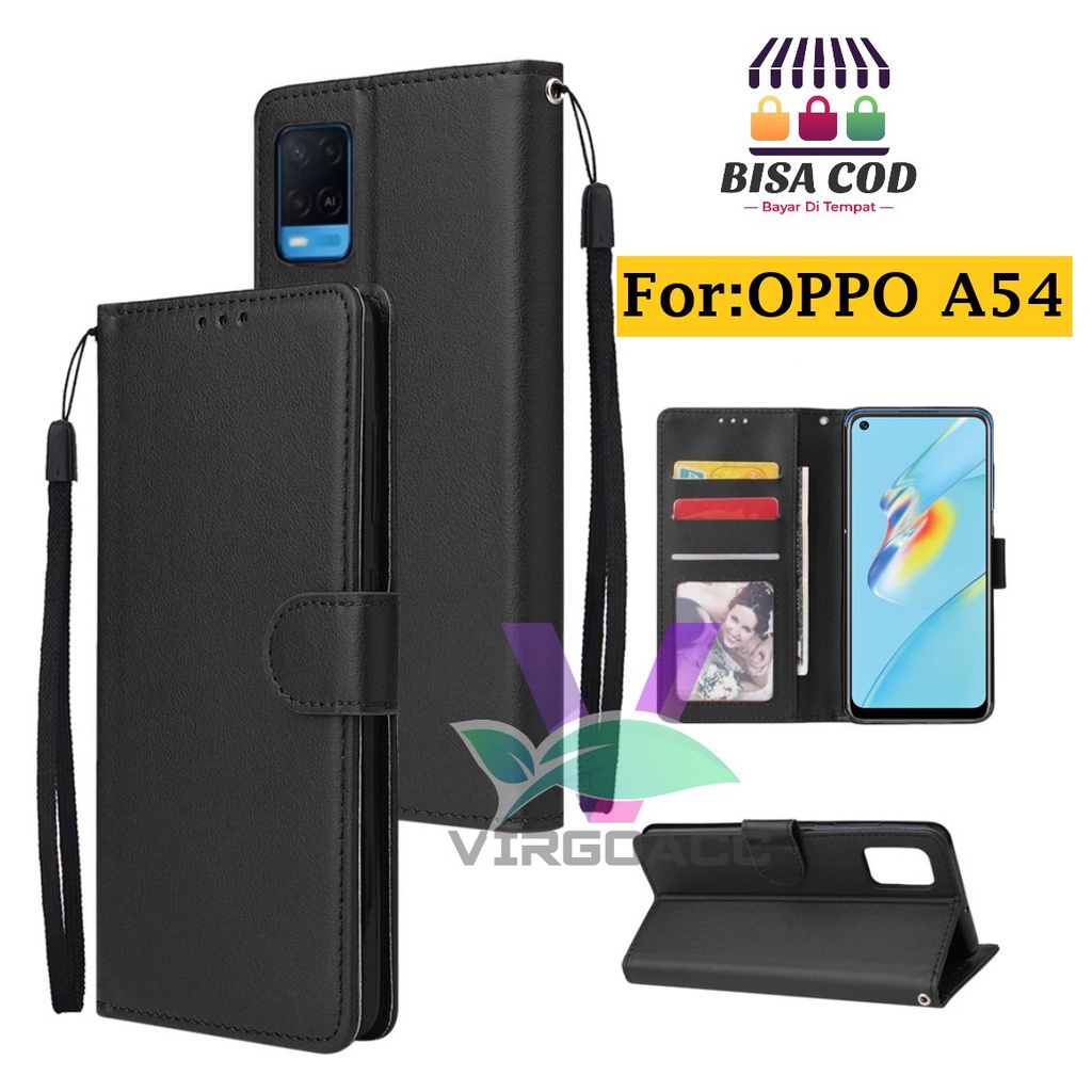 thumbnail image 2 of Black Leather Book Wallet Flip Case For OPPO A54S - Magnetic Closure 2 of 4