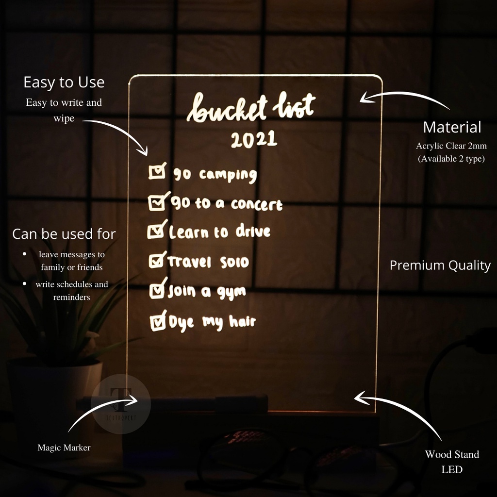 Jual Note Board Acrylic | Papan Tulis | Table Decor | Hiasan Kamar ...