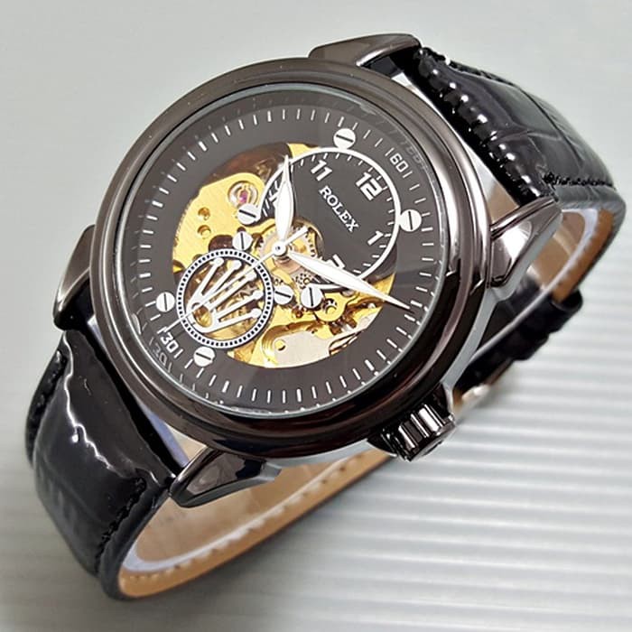 Rolex Skeleton Devil Kulit FullBlack Jam Tangan Automatic Otomatis Best seller