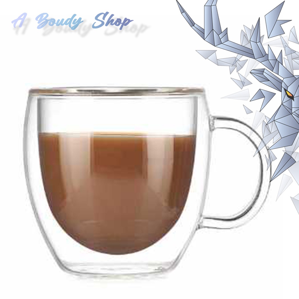 Jual Cups Cangkir Kopi Anti Panas Double Wall Glass Round 160ml Doblelayer Lucu Unik Cangkir 8644