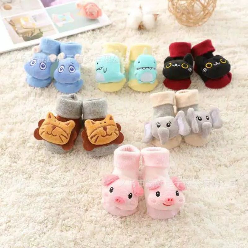Jual K032 Kaos kaki bayi boneka RATTLE (bunyi) Animal lucu antislip ...