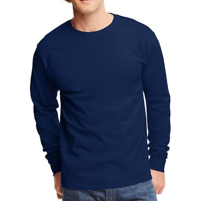 Jual KAOS BAJU PRIA WANITA POLOS LENGAN PANJANG NAVY / COMBED 30S