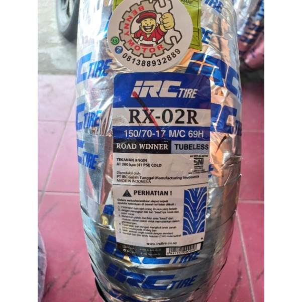 Jual Ban Tubles IRC RX 02 uk 150/70-17 High Performance Road Winner ...