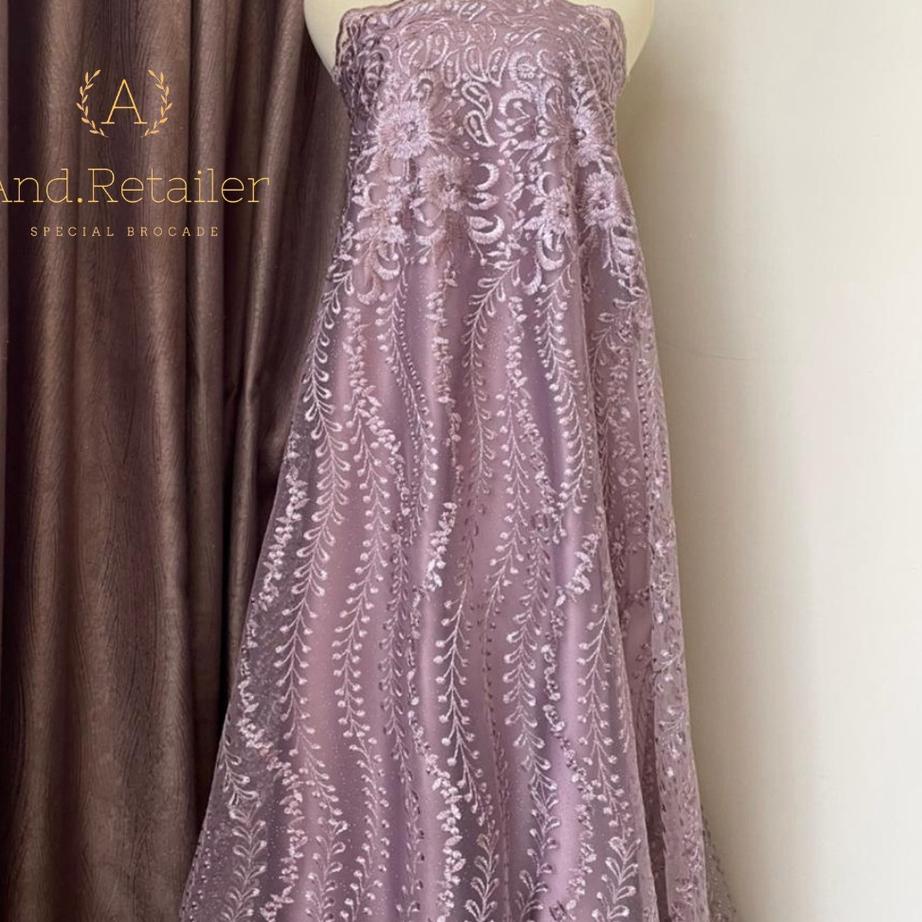 Jual Kain Bahan Kebaya Brokat Tile Bordir Gloria Luxury Edition Warna Dusty Purple Shopee