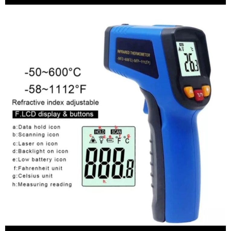 Jual thermometer infrared laser digital termometer IR laser Thermo gun ...
