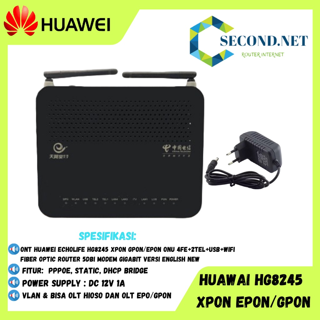 Jual Ont Huawei Echolife Hg8245 Xpon Gponepon Onu 4fe2telusbwifi Fiber Optic Router 5dbi 0837