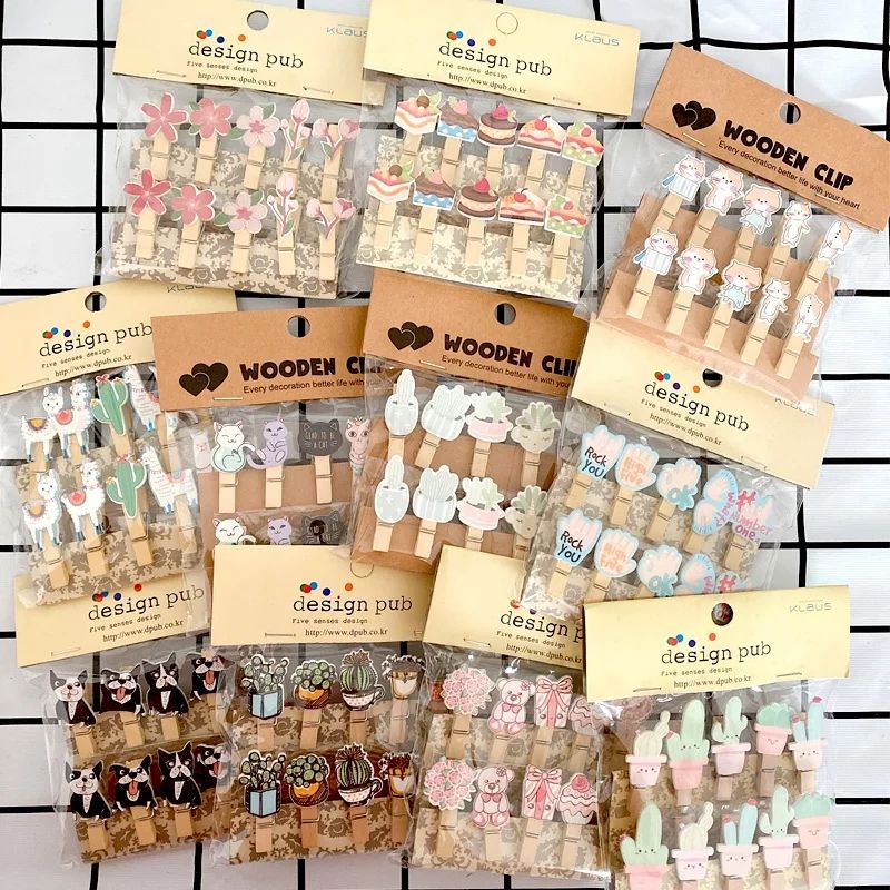 Jual (Isi 10) Wooden Clip Motif Set Klip Kayu Penjepit Foto Polaroid