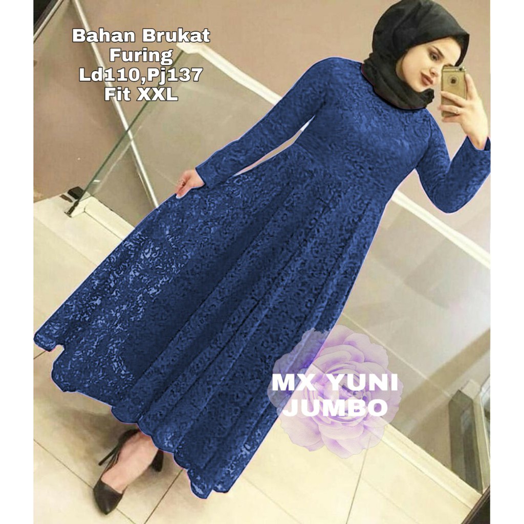 Jual Indobest 2xl Xxl Brukat Dress Mewah Yuni Jumbo Size Gaun Pesta Formal Shopee Indonesia