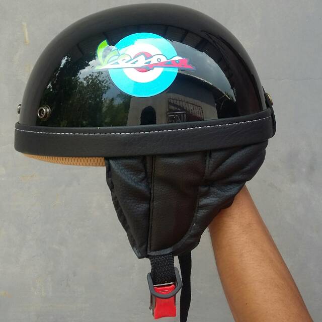Jual Helm Vespa Black Gloss Logo | Shopee Indonesia