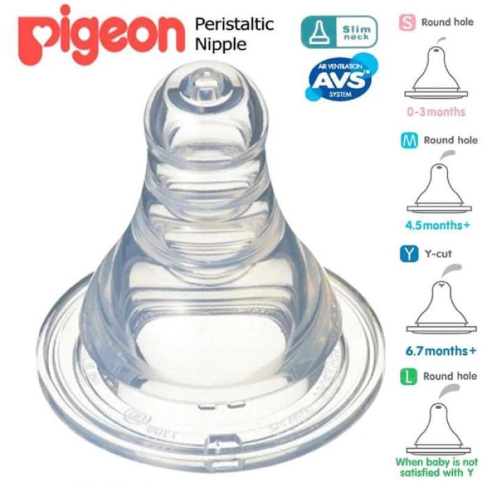 PIGEON NIPPLE PERISTALTIC SLIM NECK SIZE S M L DOT NIPPLE PIGEON