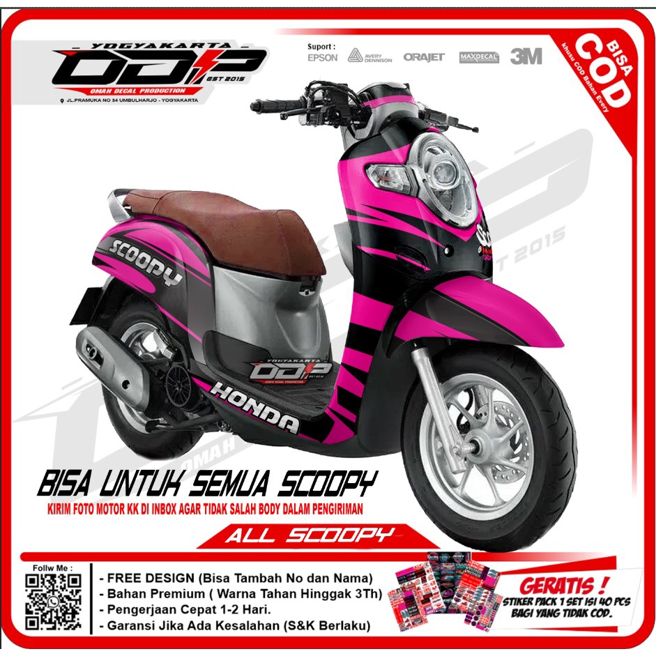 Jual Decal Scoopy Full Body Dekal Stiker Striping Honda Scopy Fi Stiker Motor Desain Hitam