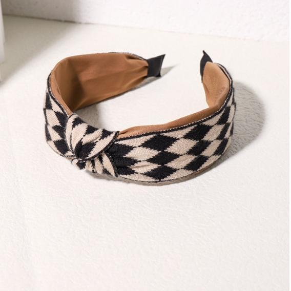 Jual Bando Bandana Korea Wanita Rajut Hitam Putih Kotak Tweed Simpul ...