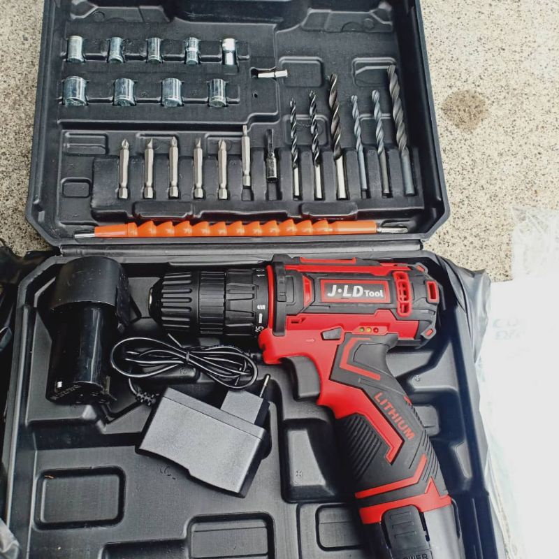 Jual Mesin bor baterai Cordless Drill 12V include Tool Kits 24Pcs JLD ...