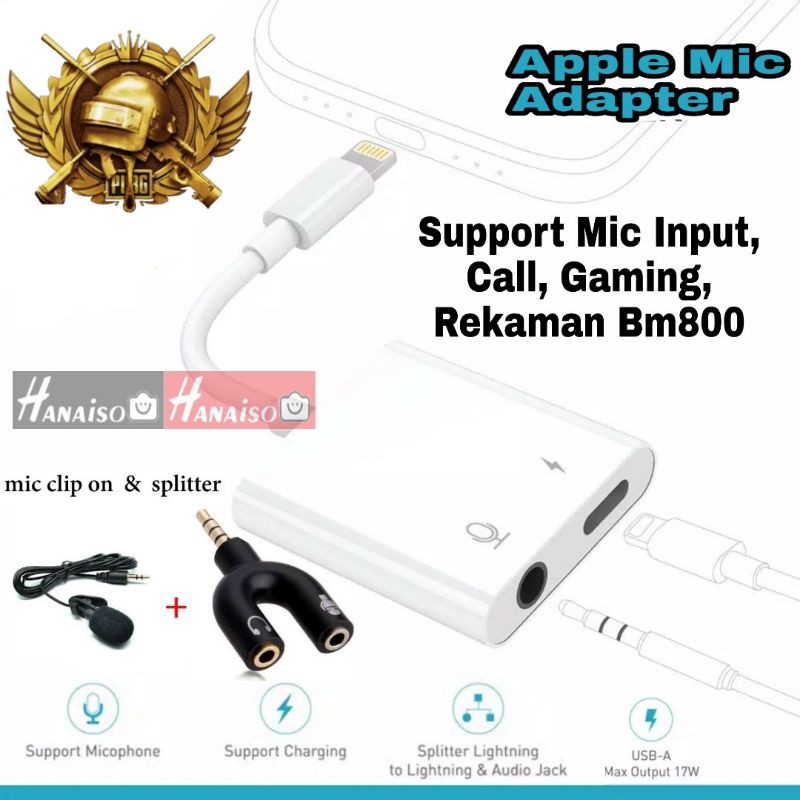 Termurah Medan BISA OPEN MIC SPLITTER Iphon LIGHTNING ADAPTER  Converter untuk LIVE Rekaman Tiktok BM800 BM8000 SMULE BIGO