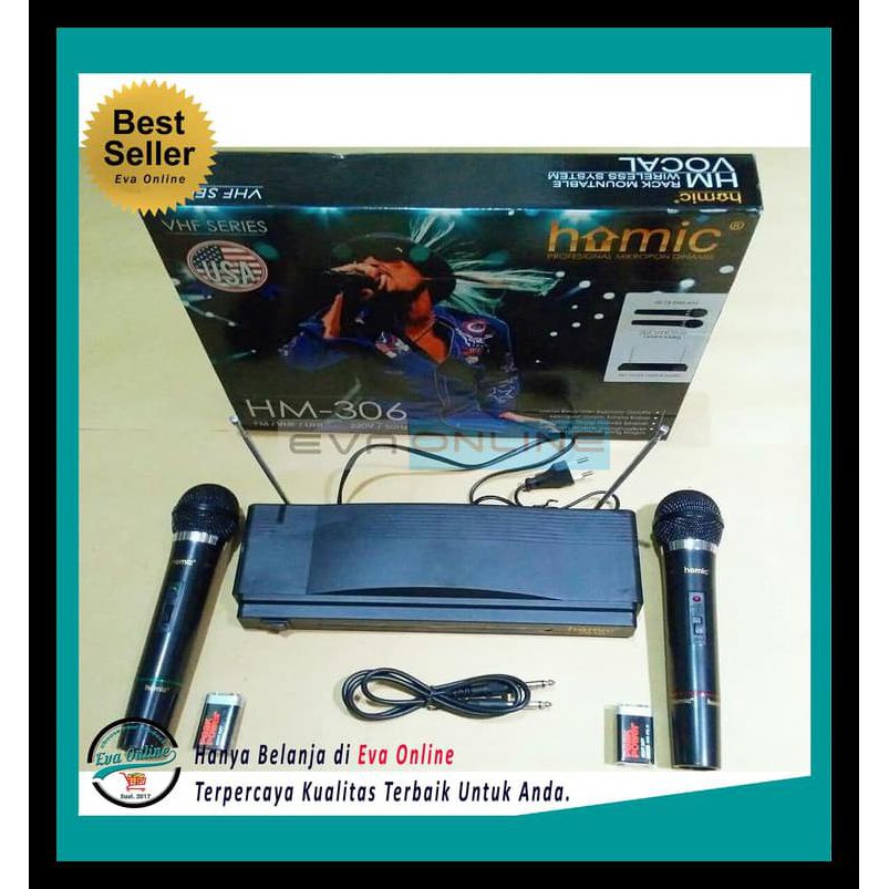 Jual 100% TERJAMIN MICROPHONE HOMIC DOUBLE WIRELESS HM-306 VHF SERIES ...