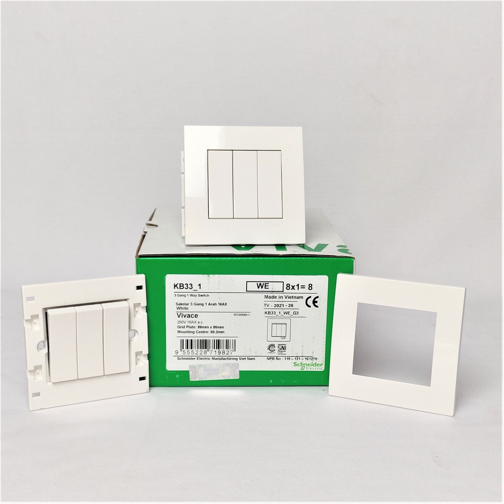 Jual Schneider Vivace 10 A 250V 3 Gang 1 Way switch KB33_1_WE_G3 ...
