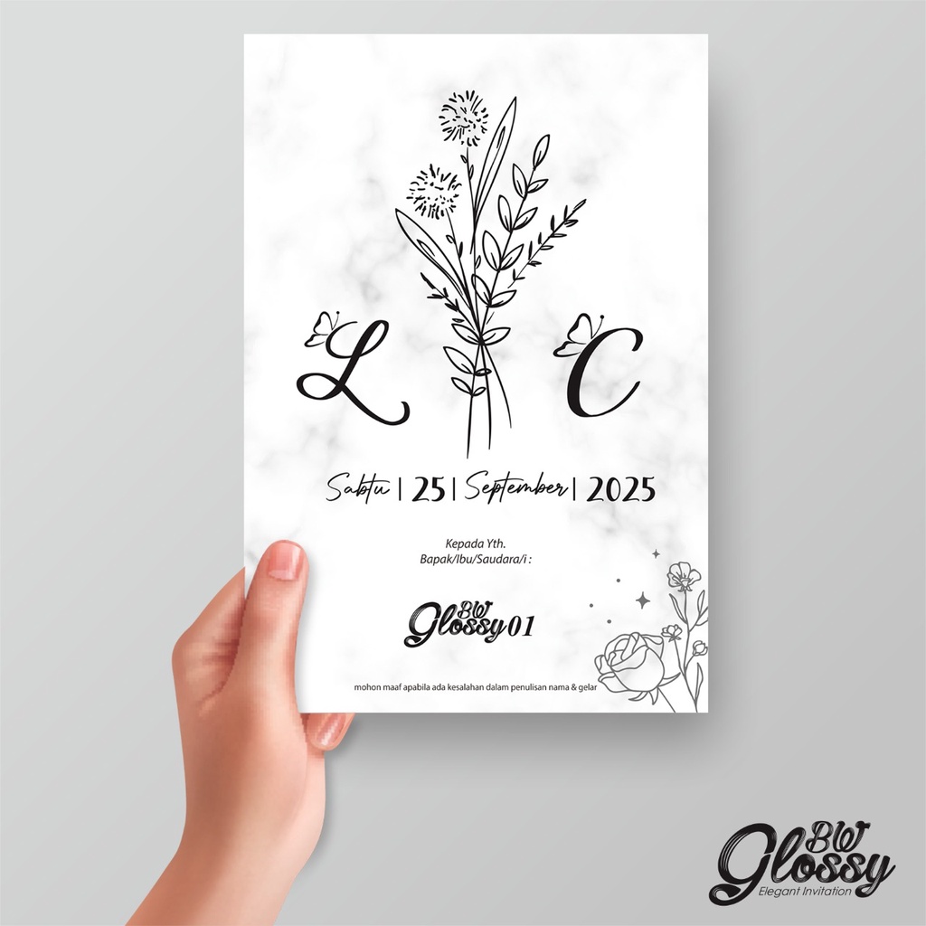 Jual UNDANGAN PERNIKAHAN GLOSSY BW - UNDANGAN NIKAH MEWAH SIMPLE