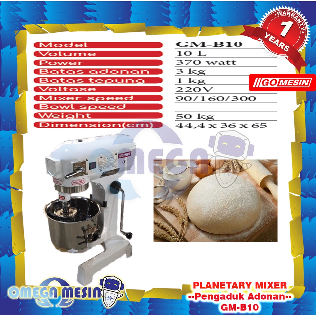 Jual Mesin Pengaduk Adonan / Planetary Mixer GM-B10 GOMESIN - Volume 10 ...