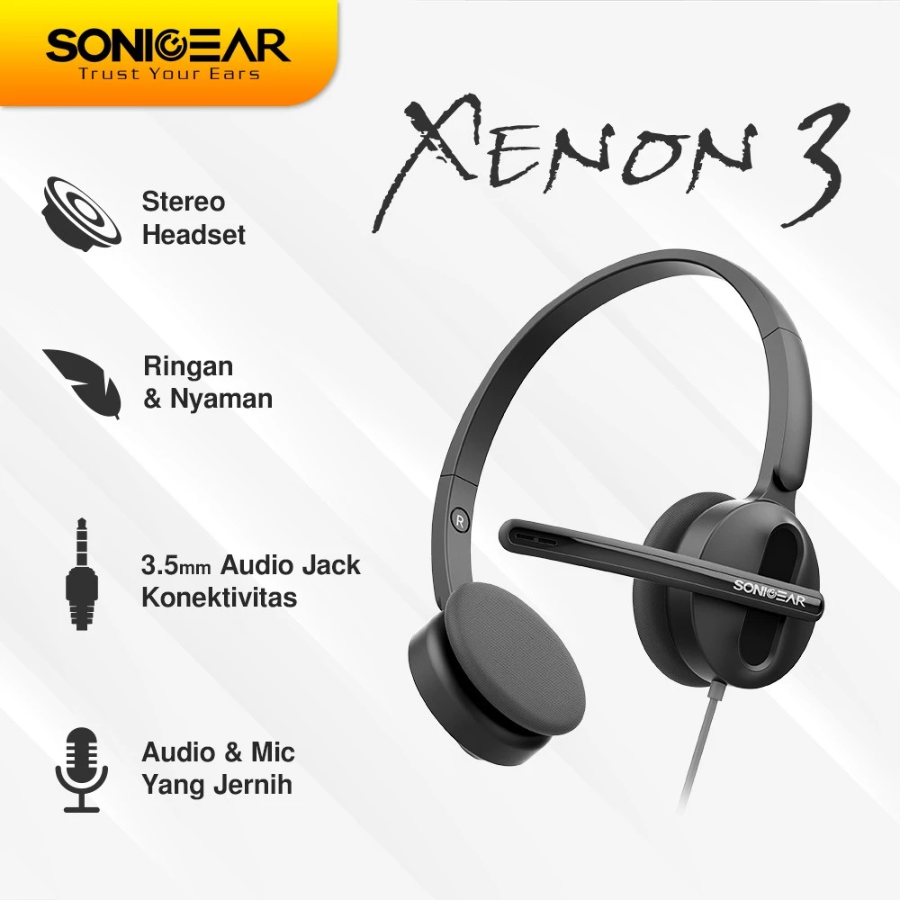 Headset Microphone Headphone SonicGear Xenon 3 untuk Office Sekolah Gaming | Portable Light Weight