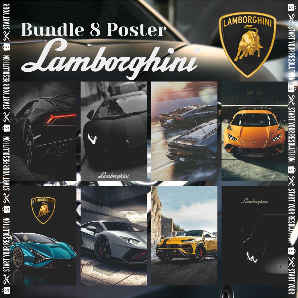 Jual Paket Bundle 8 Poster Otomotif Serie 2 Mobil BMW Classic Klasik Lamborghini Porsche