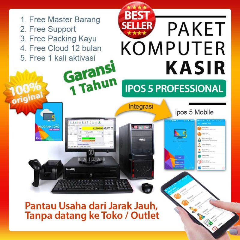 Komputer kasir TERLARIS TERLENGKAP siap pakai bisa pantau usaha jarak jauh dengan hp android