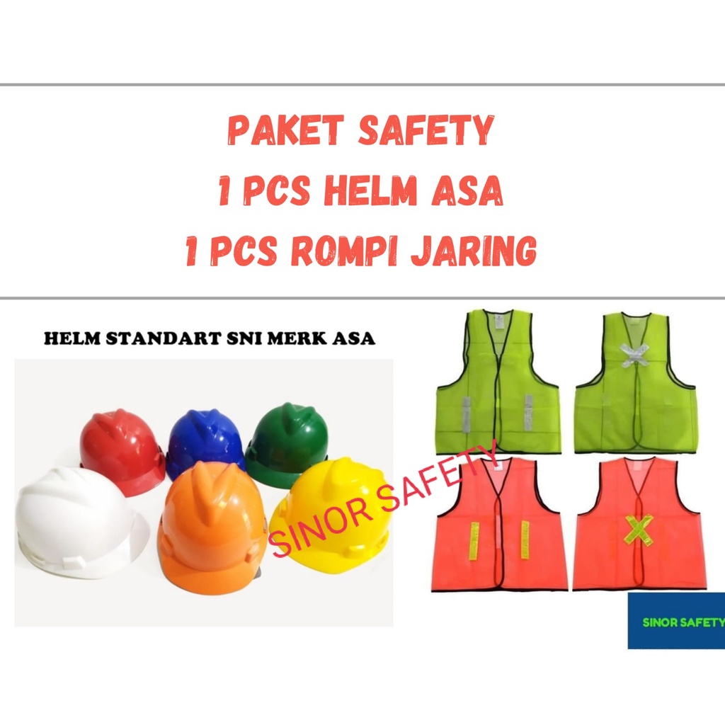 Jual Paket Safety Proyek Full Set Helm Asa Plus Rompi Jaring Jala Eco Bisa Riquest Warna