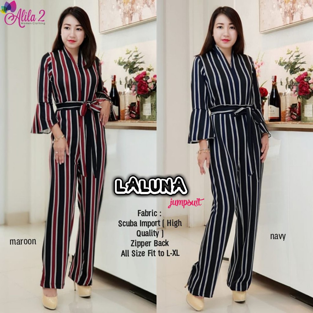 laluna jumpsuit real picture pakaian fashion wanita muslim kekinian motif  garis alila