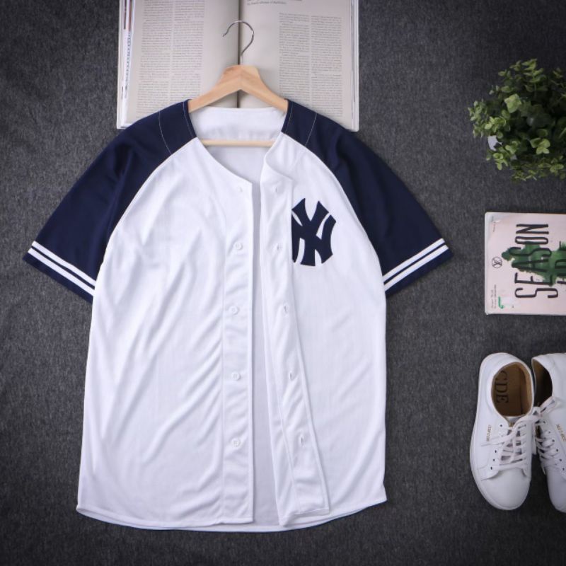 Baju baseball jersey baseball Pria Wanita dodgers salur putih termurah  DISTRO