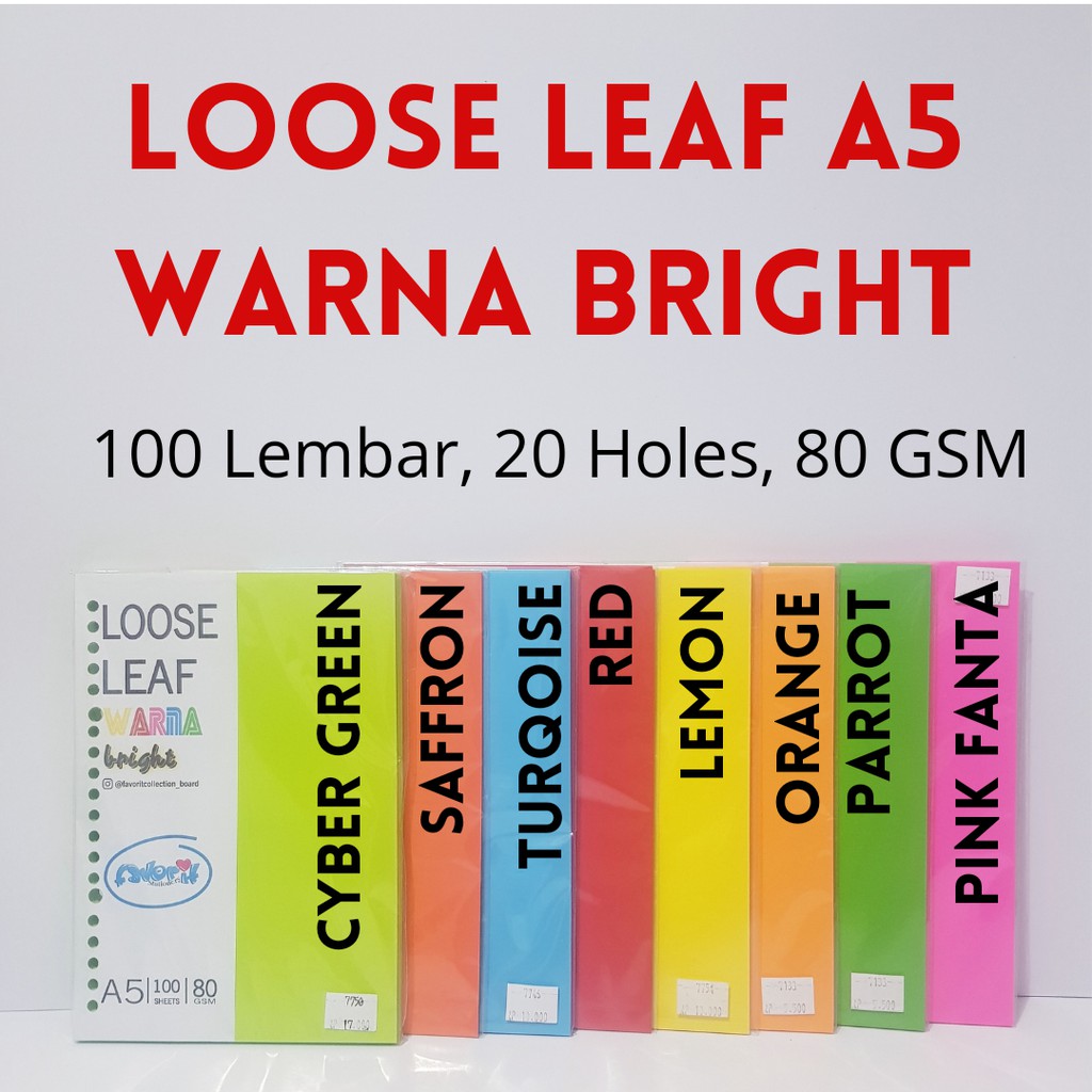 Jual Kertas Binder Warna Warni A5 /LOOSE LEAF A5 WARNA BRIGHT 25 50 100 ...