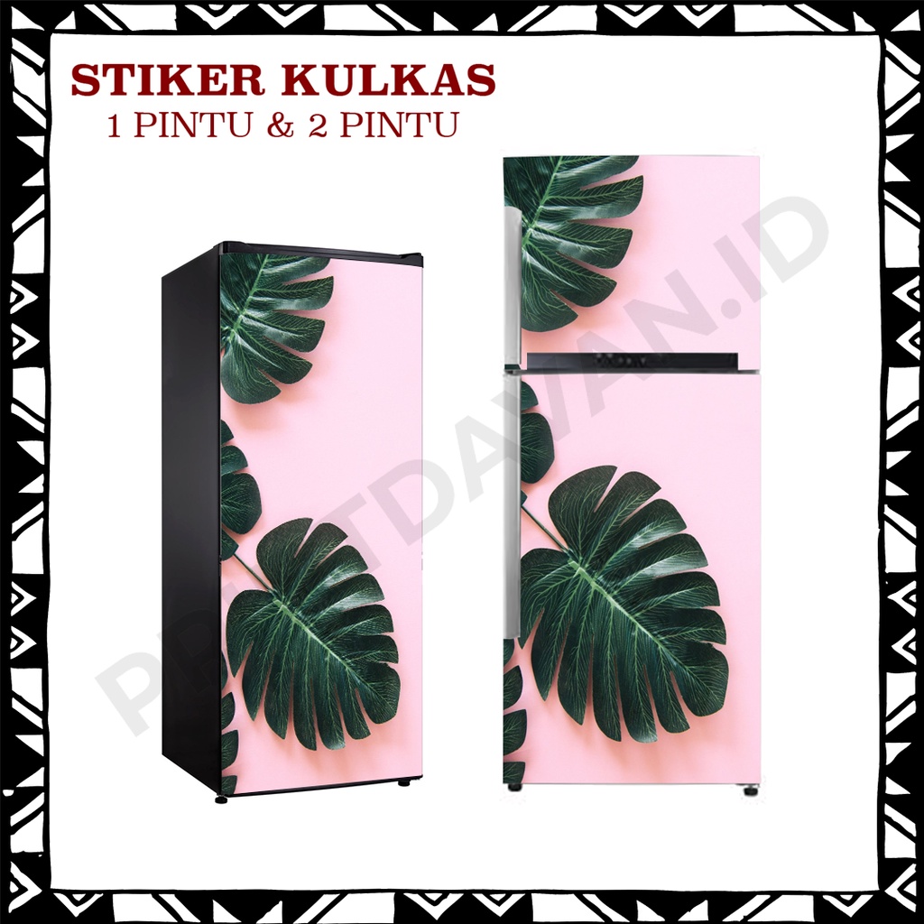 Jual STIKER KULKAS 1 PINTU & 2 PINTU MOTIF MONSTERA PINK | Shopee Indonesia