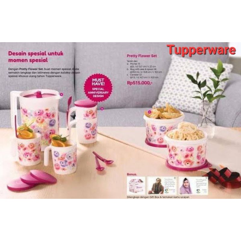 Jual Tupperware Pretty Flowers Set // Water Jug Pitcher Beverage Open ...