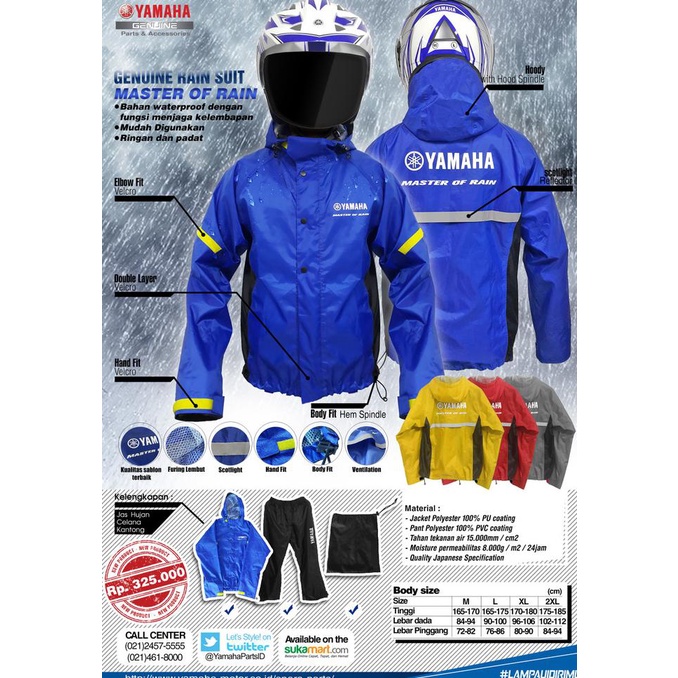 Jual Jas Hujan Rain Suit Asli Yamaha Kuning Shopee Indonesia