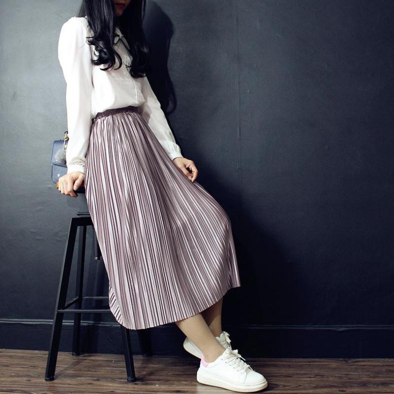 Jual 2019 Pearl Satin Clear Ultra Smooth Feel Pleated Skirt Vintage ...