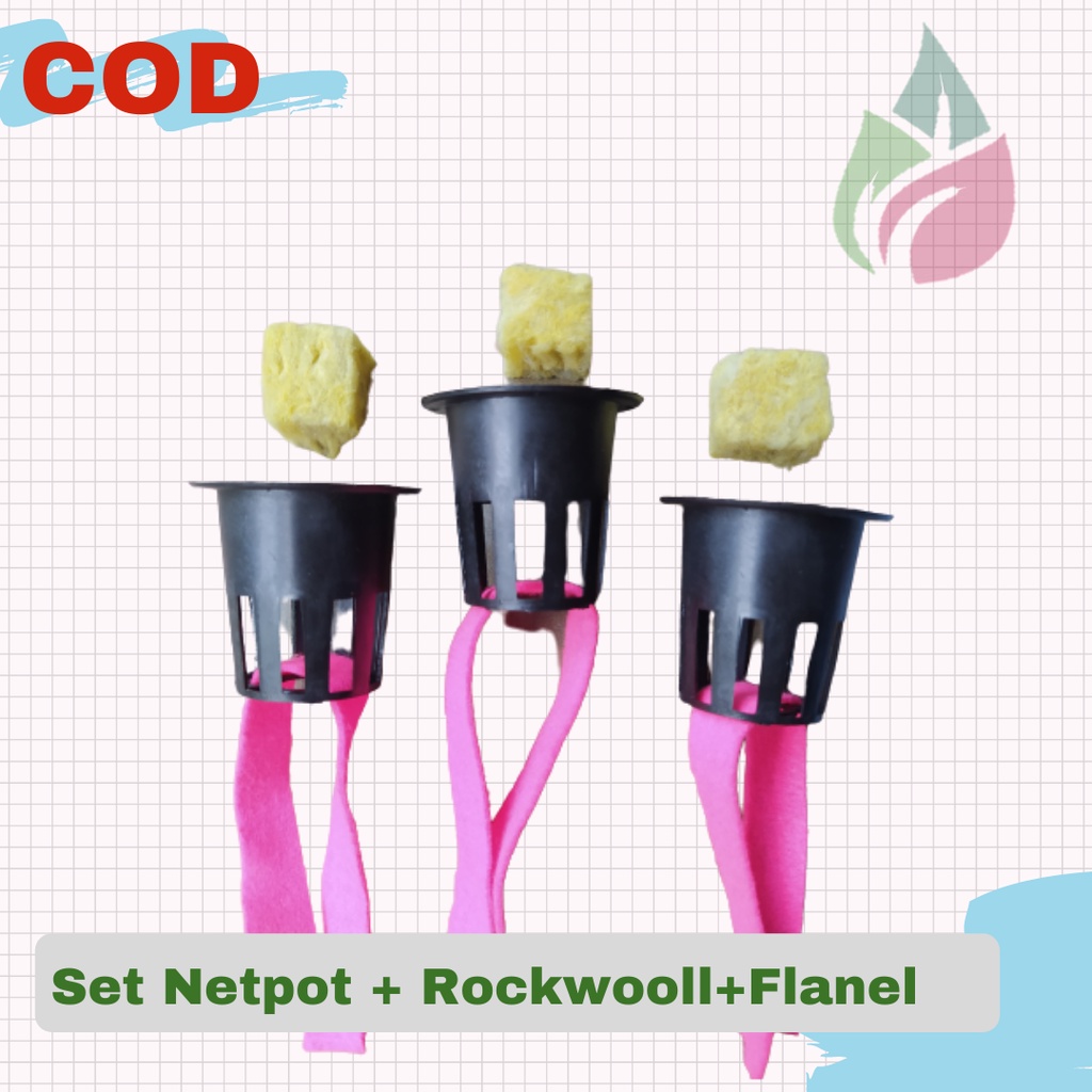 Set media tanam hidroponik netpot + rockwool + flanel Murah Cod Bayar di tempat