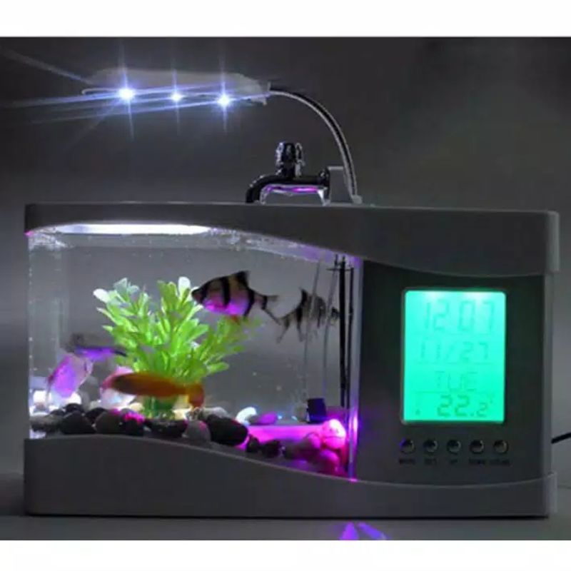 Jual Akuarium Portable Aquarium mini Lampu dan Waterpump Mini Jam Usb Desktop Shopee Indonesia