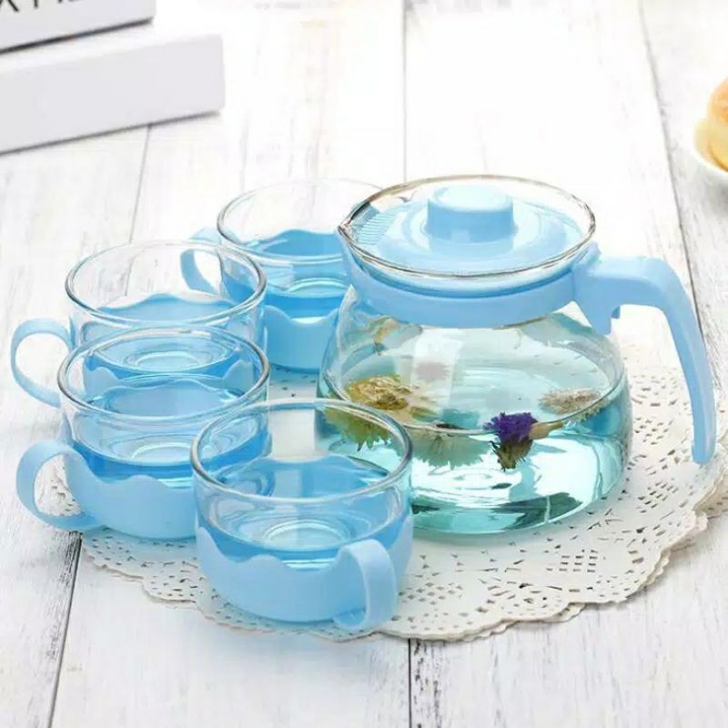 Jual Tea Pot Set Kaca 5 in 1 - Tempat Teh Teko Set Cangkir Kaca ...
