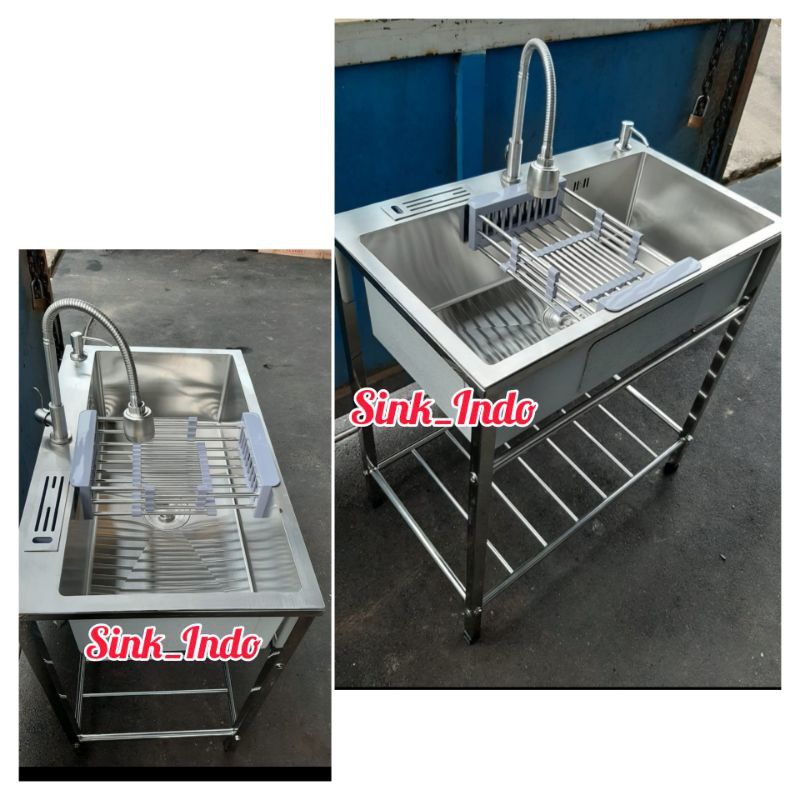 KOMPLIT BAK CUCI PIRING PORTABLE KITCHEN SINK 75 X 45  WESTAFEL CUCI PIRING STAINLESS Wastafel cuci piring stainless set kran