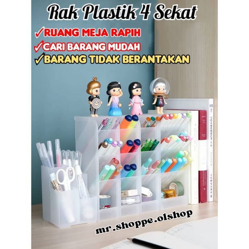 Jual Rak Mini 4 Sekat/Rak laci Plastik 4 Slot Pulpen Spidol/Desktop ...
