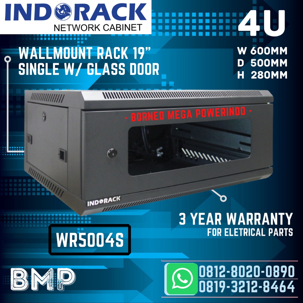 Jual INDORACK WALLMOUNT 4U DEPTH 500MM SINGLE DOOR - RACKMOUNT 4U NOT ...