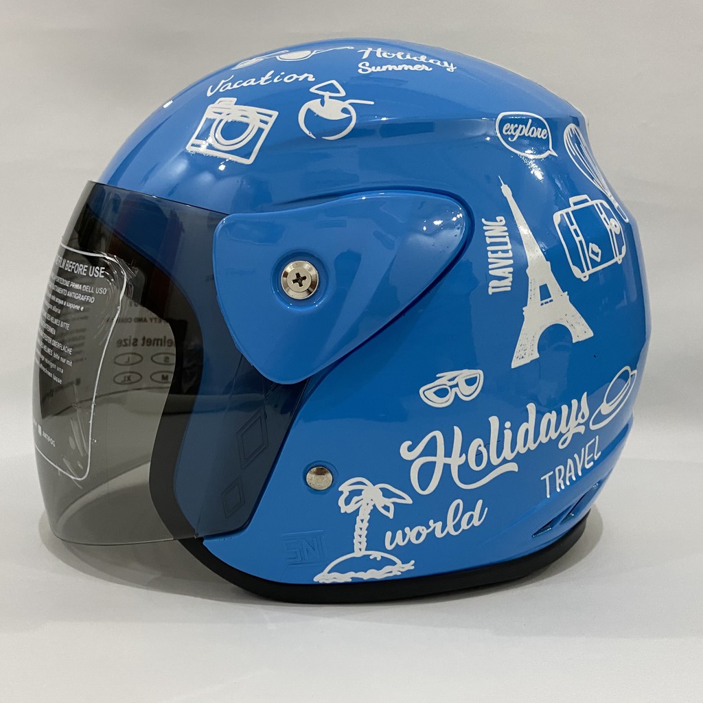 Jual Helm Evo Traveling Biru Putih Helem Helmet Helm Sni Helm