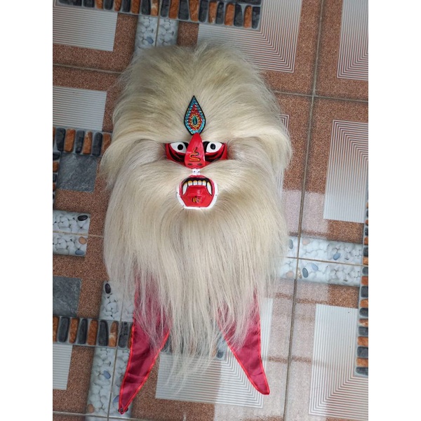 Jual topeng bujang ganong rambut sintetis full putih || barongan