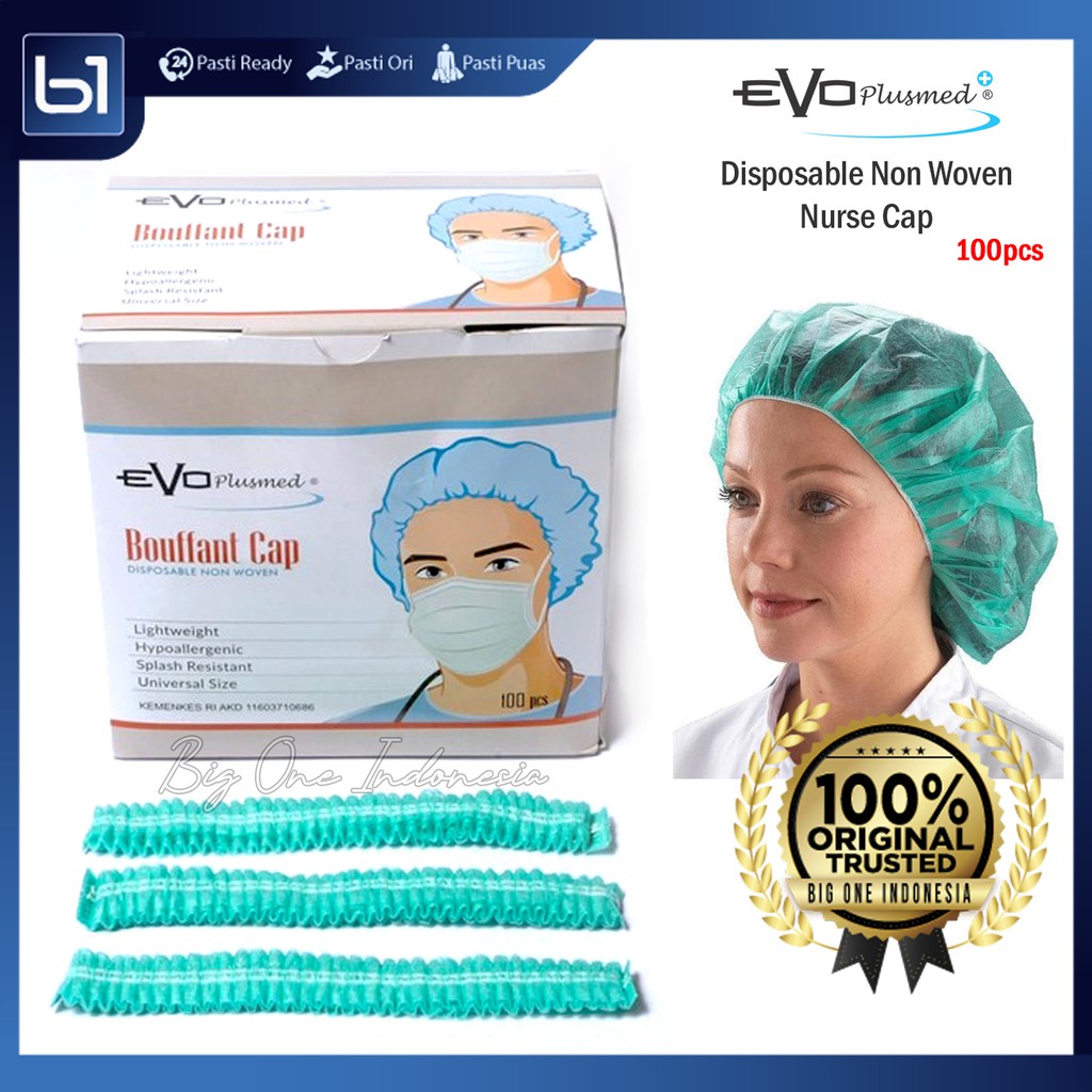 Jual (BOX) Evo Plusmed Bouffant Cap Penutup Rambut Medis, Hair Net ...