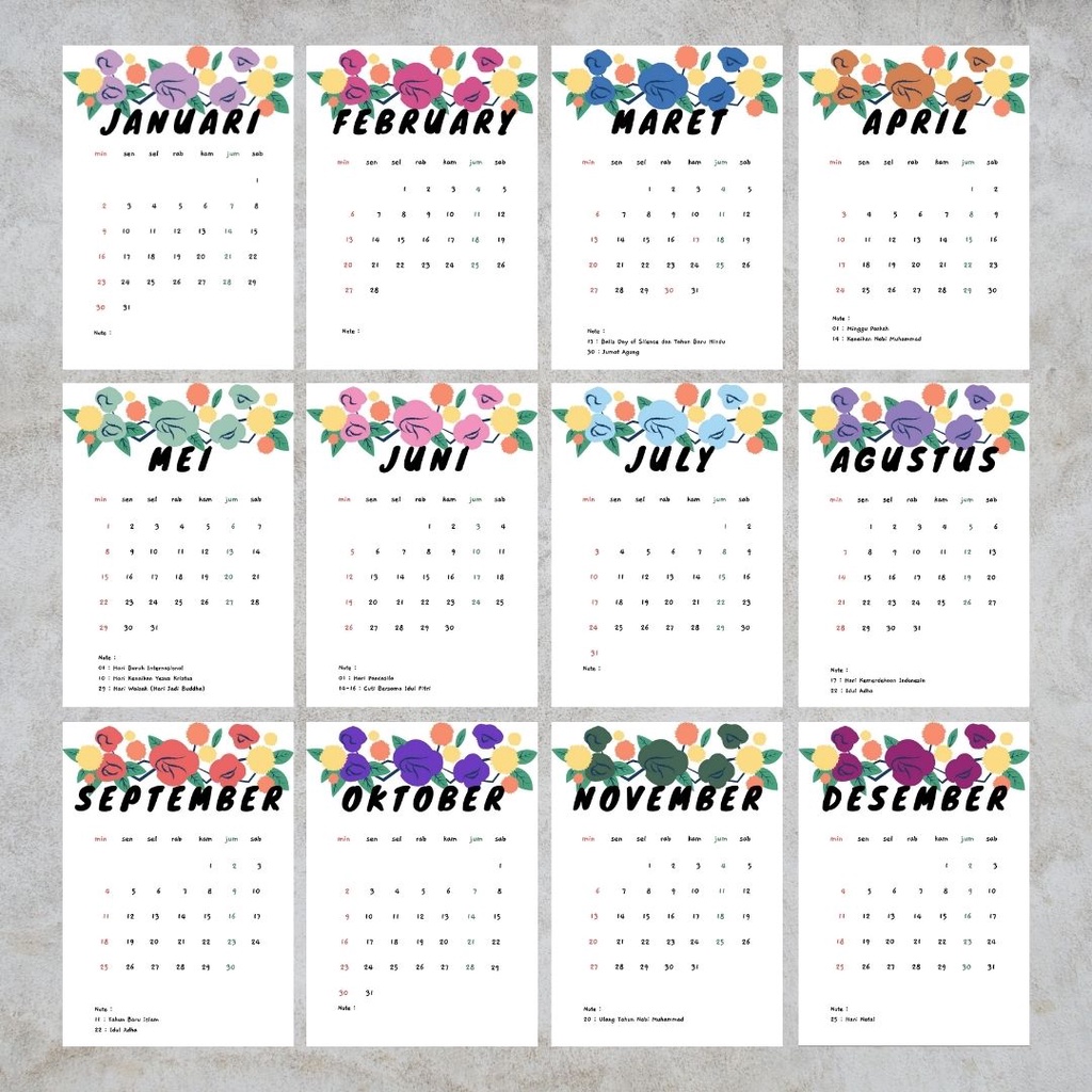 Jual Kalender Aesthetic - 2024 / 2025 - A6 - Kalender Meja - 12 lembar ...